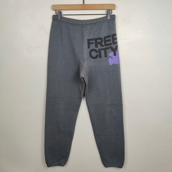 Free City Sweatpants Womens Small Gray Drawstring Lounge Pants Logo Surf Venice - Picture 1 of 10